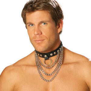 Men's leather collar with chains and O ring - Men's leather collar with chains and O ring.