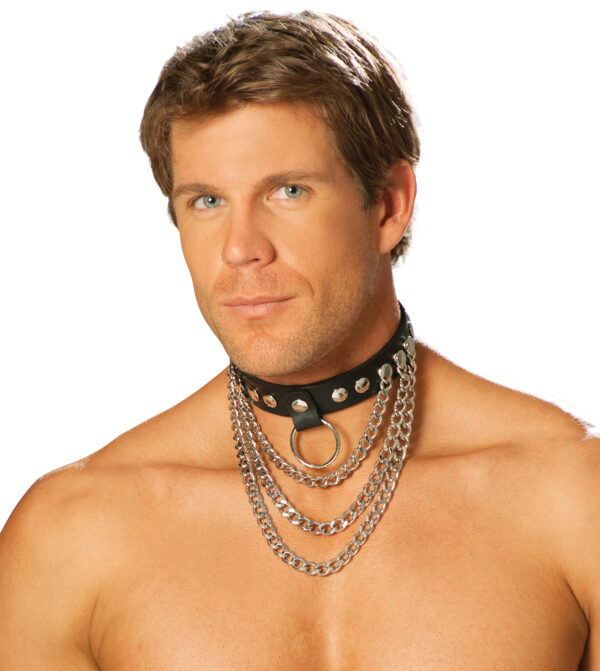 Men's leather collar with chains and O ring - Men's leather collar with chains and O ring.