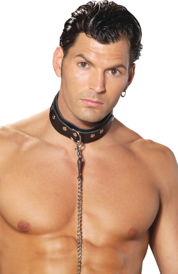 Men's leather collar with O ring detail