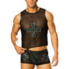 Leather and mesh shorts with cross and nail head detail - Leather and mesh shorts with cross and nail head detail.