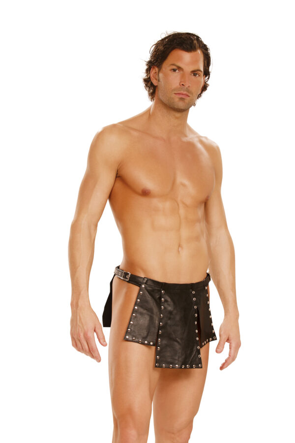 Leather kilt with nail heads and adjustable